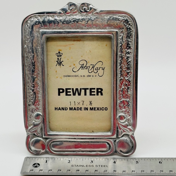 Ann Kary Pewter Picture Frame Hand-Made In Mexico 11" x 7.5" Easel Wood Back - Picture 11 of 12